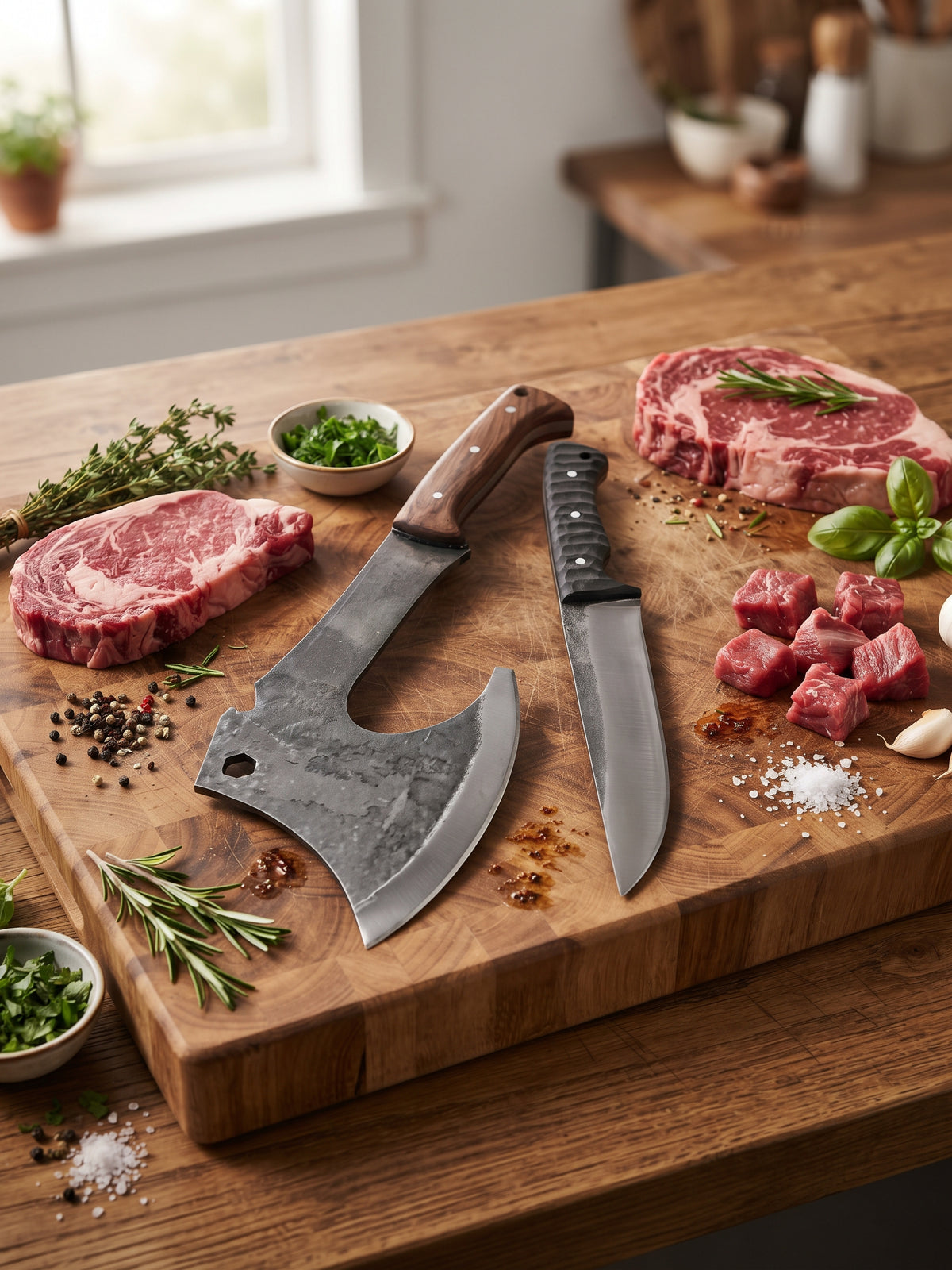 N690 Butcher Knife & Bone Axe