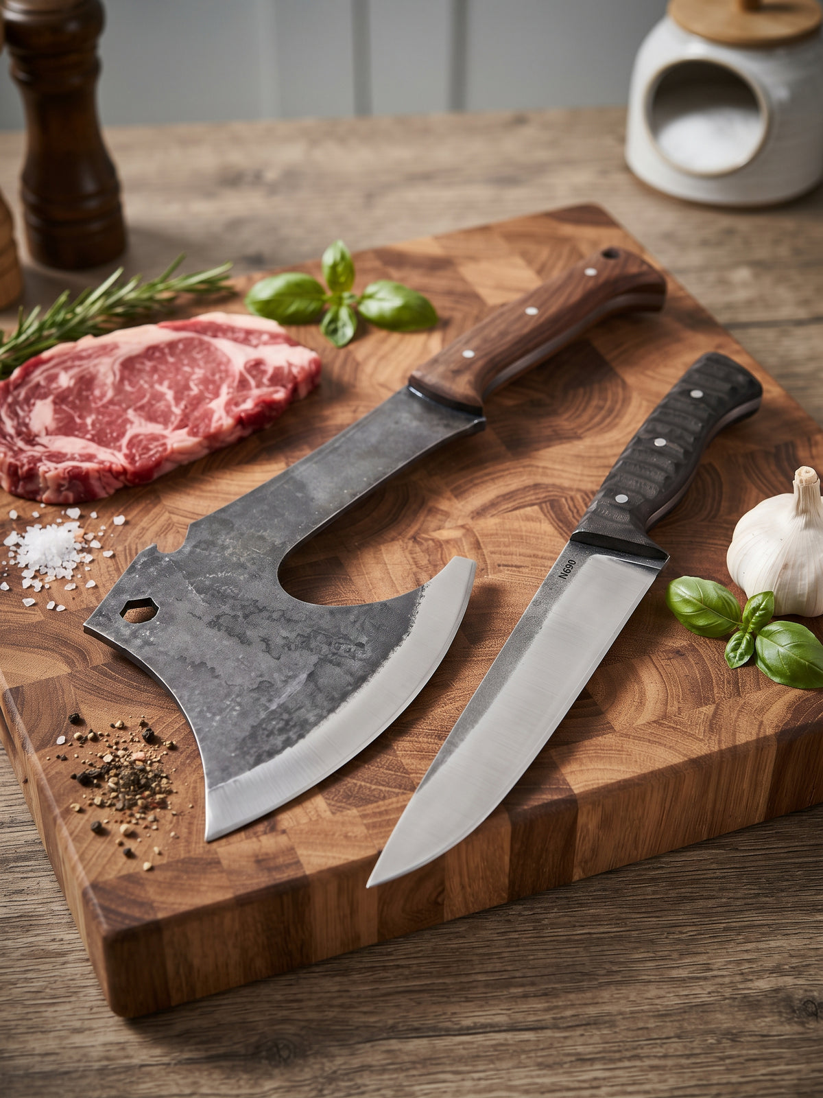 N690 Butcher Knife & Bone Axe