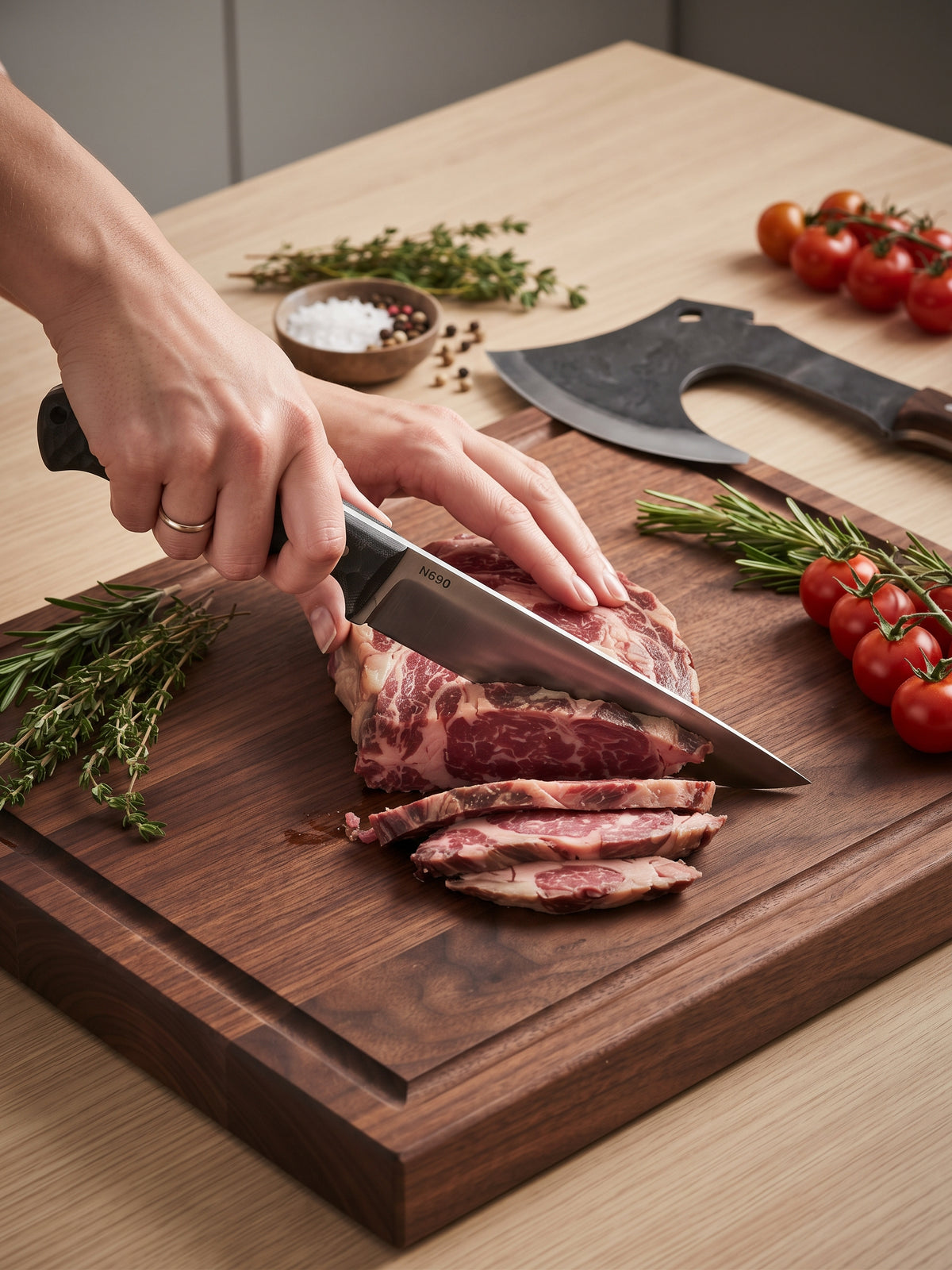 N690 Butcher Knife & Bone Axe