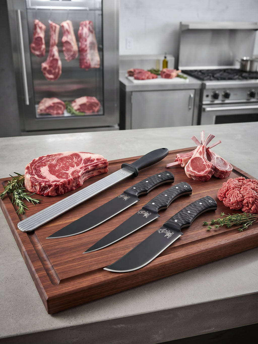 Professional Butcher Knife Set Karadayı + Honing Steel