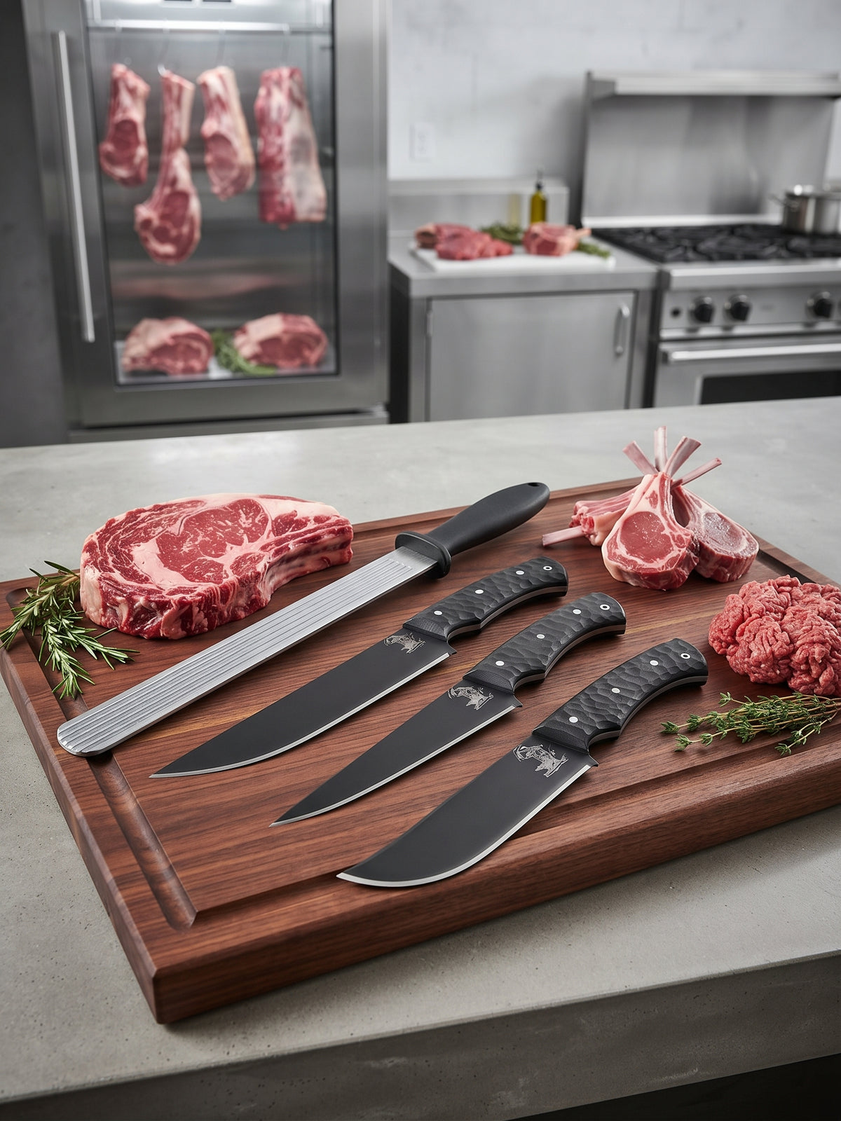 Professional Butcher Knife Set Karadayı + Honing Steel