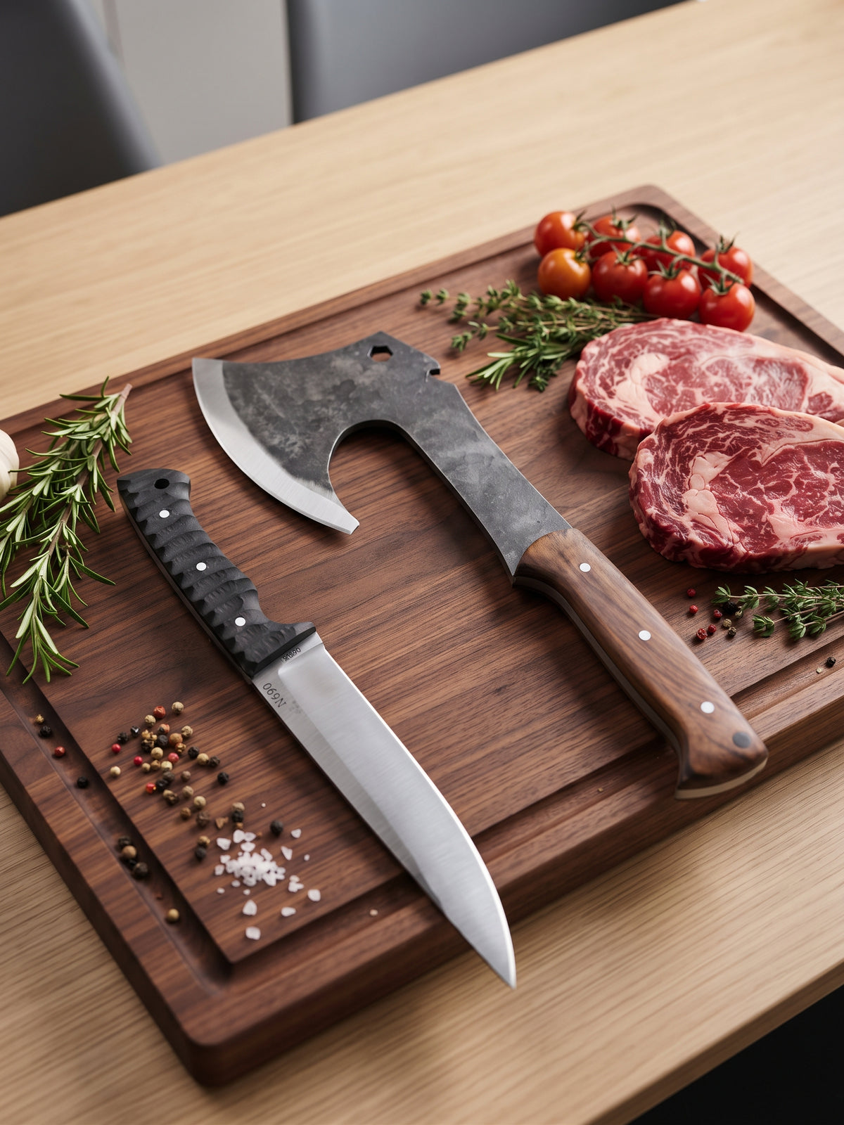 N690 Butcher Knife & Bone Axe