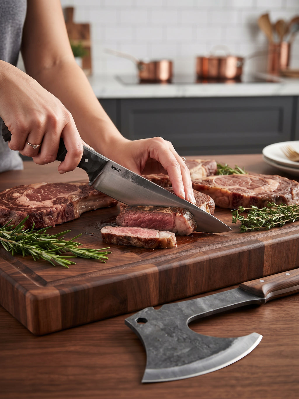 N690 Butcher Knife & Bone Axe