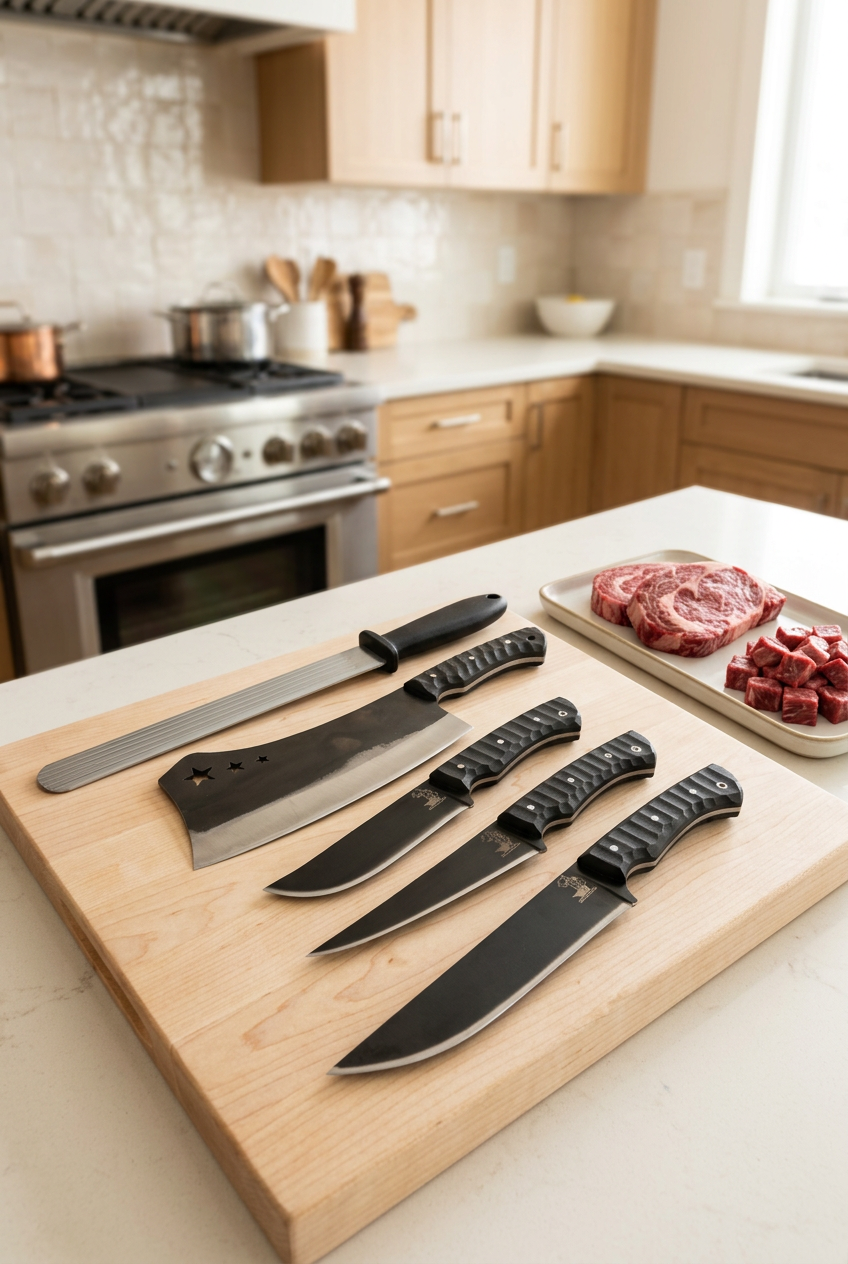 Professional Butcher Knife Set Karadayı (Cleaver + Honing Steel + Bag)