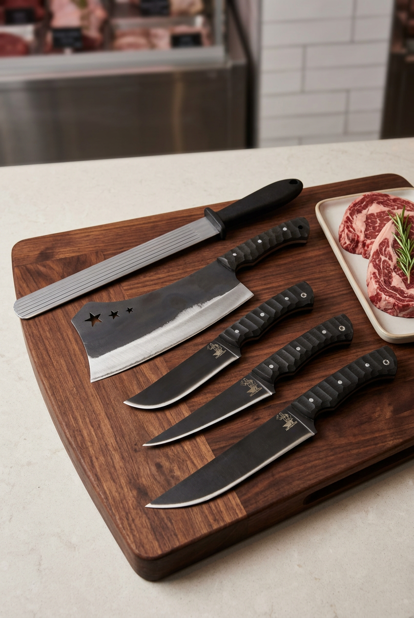 Professional Butcher Knife Set Karadayı (Cleaver + Honing Steel + Bag)