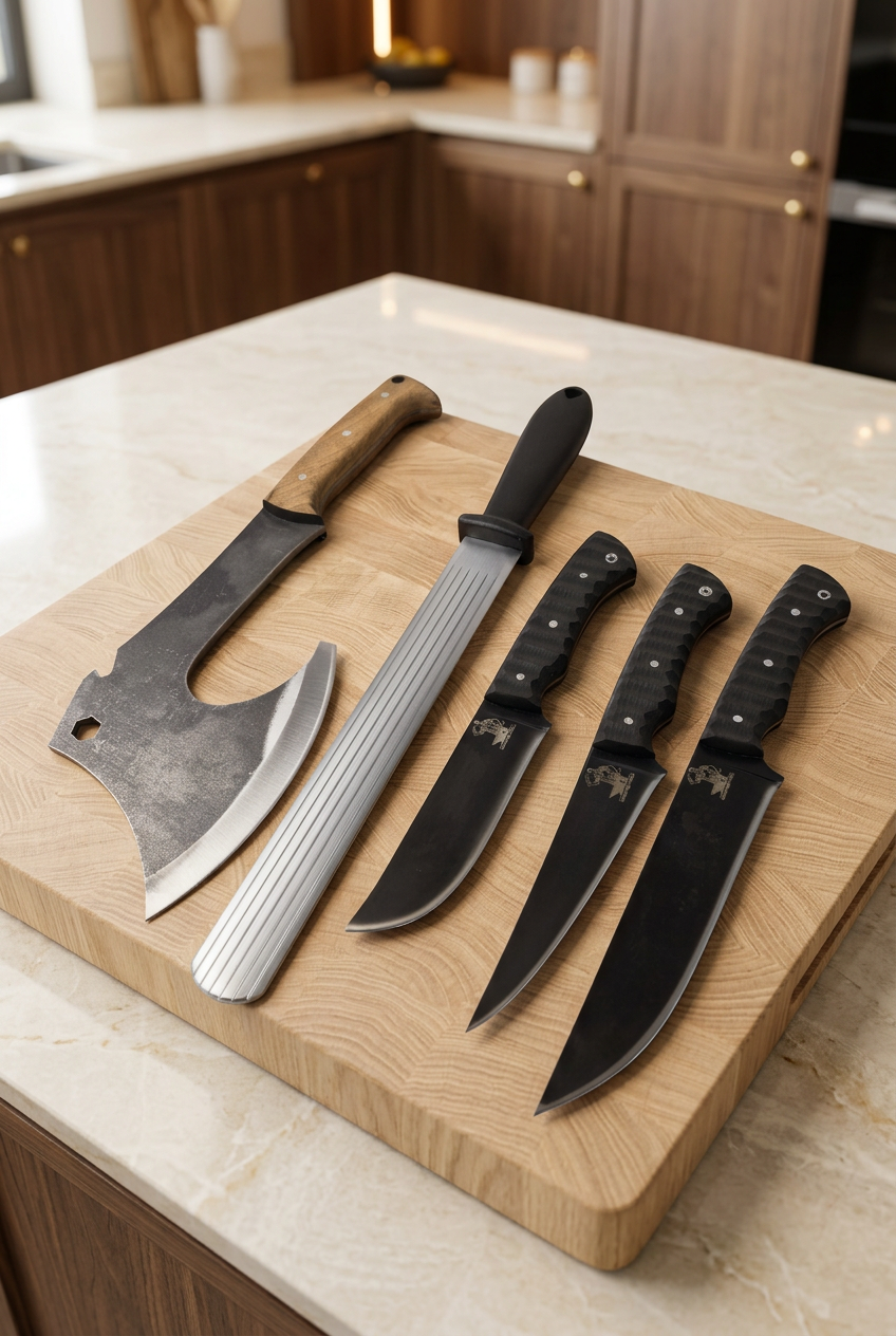 Professional Butcher Knife Set Karadayı (Honing Steel + Axe)