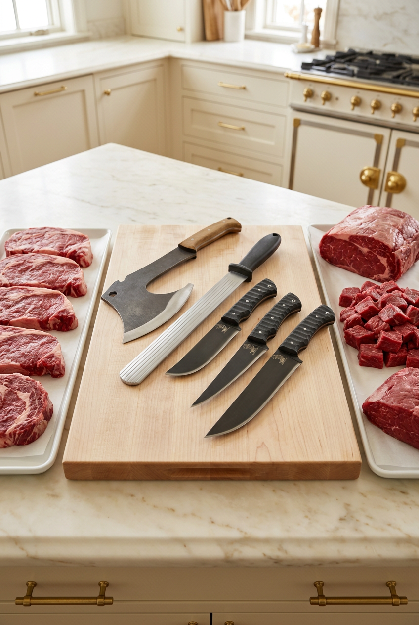 Professional Butcher Knife Set Karadayı (Honing Steel + Axe)