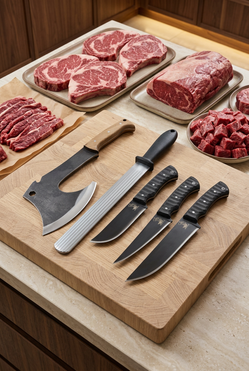 Professional Butcher Knife Set Karadayı (Honing Steel + Axe)