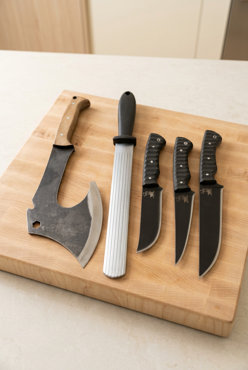 Professional Butcher Knife Set Karadayı (Honing Steel + Axe)