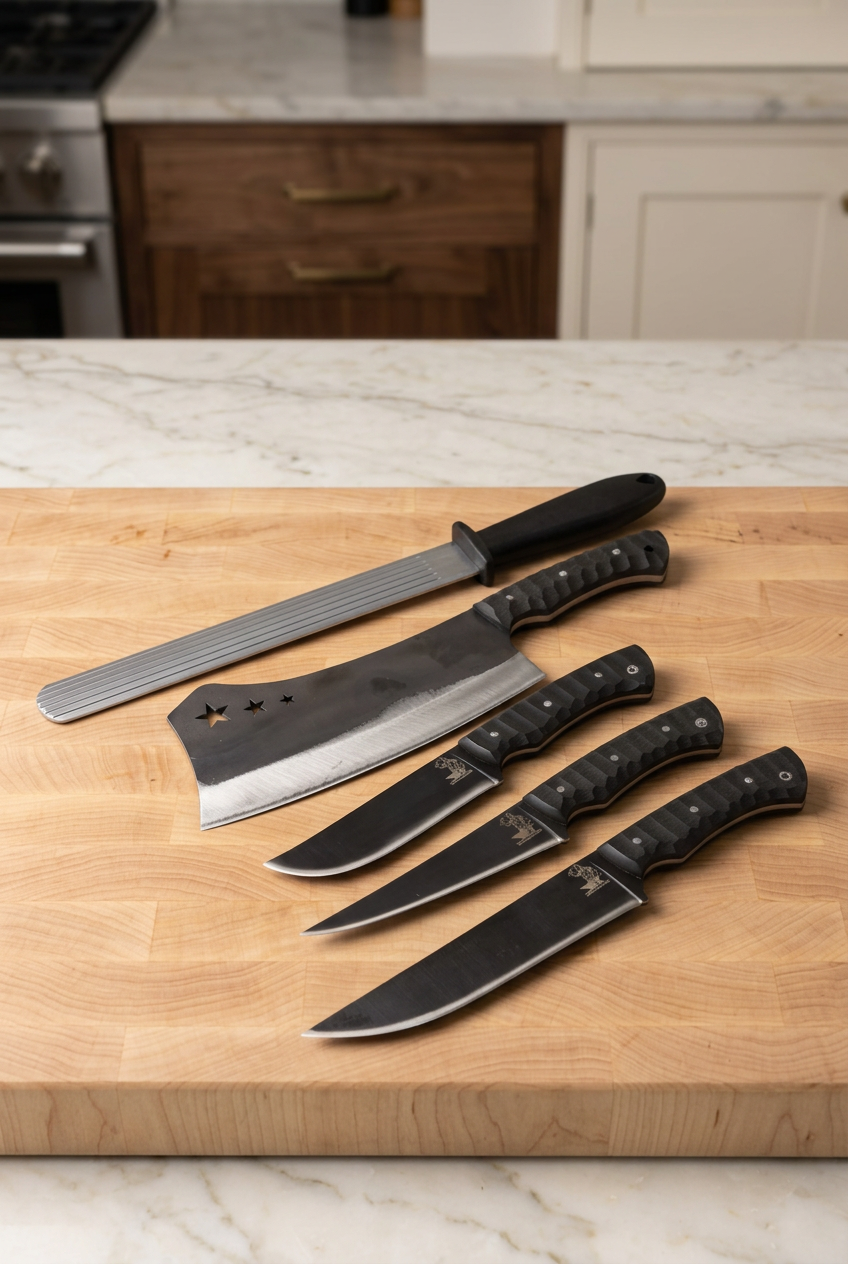 Professional Butcher Knife Set Karadayı (Cleaver + Honing Steel + Bag)
